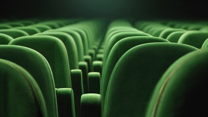 Obraz premium Rows of Empty Green Seats in a Theater or Auditorium, Ready for Audience