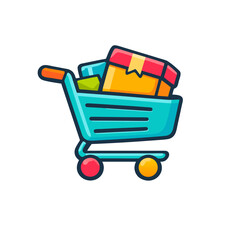 Shopping Cart with Products Illustration