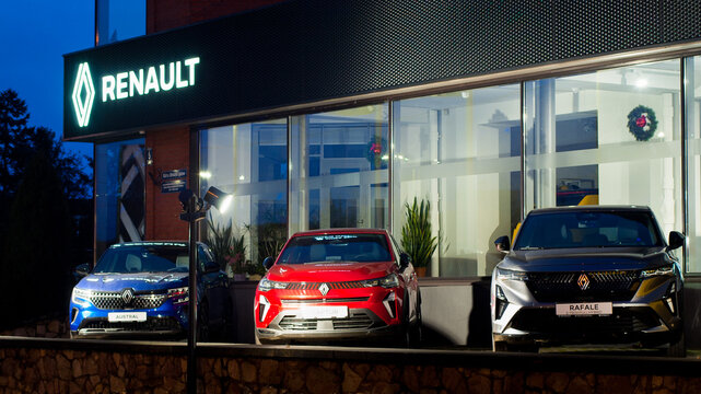 Riga, Latvia &ndash; December 21, 2025: New Renault cars on the street near the auto center