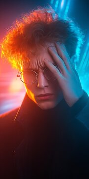 A programmer staring at code on screen with confusion messy desk late night mood dark room with screen glow cinematic lighting over the shoulder angle, Realistic Photo