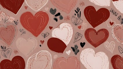 Cute Hand-Drawn Heart Seamless Pattern