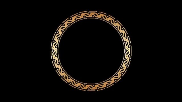 An intricate golden circular frame with a repeating geometric pattern, rotating elegantly to create a luxurious and sophisticated border.
