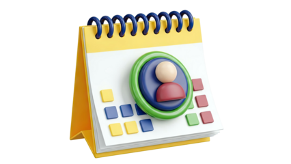 3D Calendar Icon with User Profile and Squares