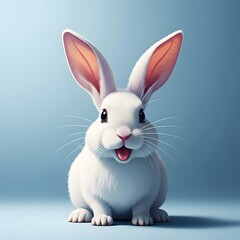 Fototapeta premium Easter sunday white bunny rabbit with pink ears and tongue out