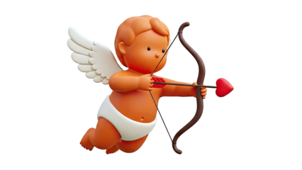 3D Cartoon Cupid Aiming a Heart Arrow