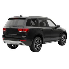 Empty black SUV car, ideal for advertising, branding, mockups, and automotive design. Isolated on white or transparent background. PNG format.