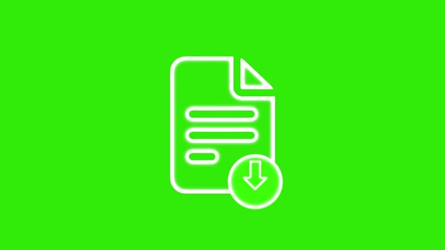 Animated document icon with download arrow motion graphics on green screen background