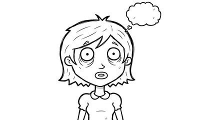 Obraz premium A cartoon girl with a puzzled expression and a thought bubble above her head