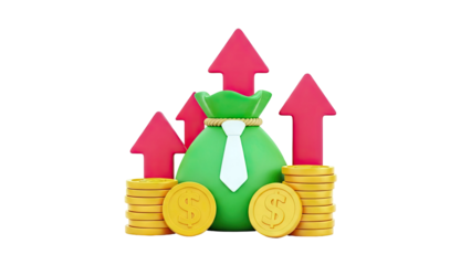 Money Bag with Upward Arrows and Coins