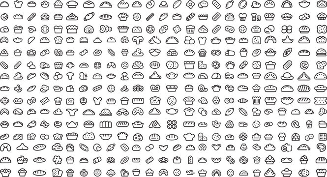 Various baked goods icons including bread muffins cupcakes and pastries