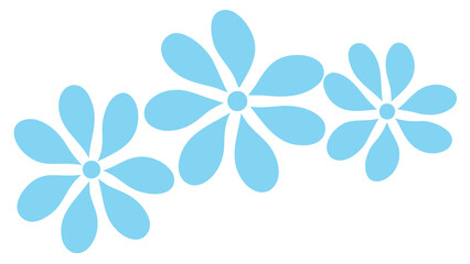 Three blue flowers on white background for decoration
