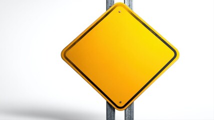 Blank Yellow Road Sign Mockup on Post for Customizable Message on White Background