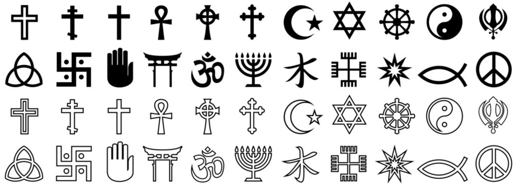 vector set Religious symbol icons collections. Different Spiritual Emblems sign template design vector illustration