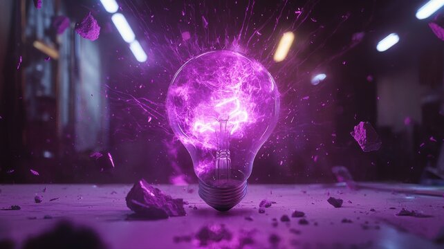 Electric Idea Unleashed: Purple Energy Explosion in Light Bulb energy purple explosion idea electric - Powered by Adobe