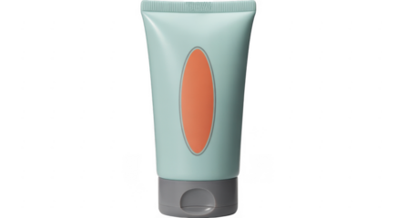 Light blue tube with orange label isolated on a transparent background