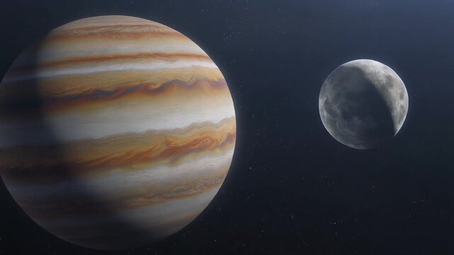 Jupiter and Moon in Space Animation.