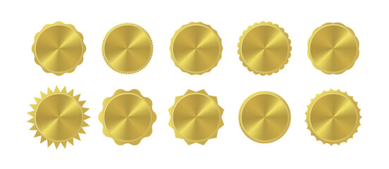 Set of ten shiny golden labels with various shapes
