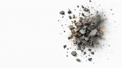 Dark Powder Burst on White Background burst background dark powder grey dust particles scattered ash