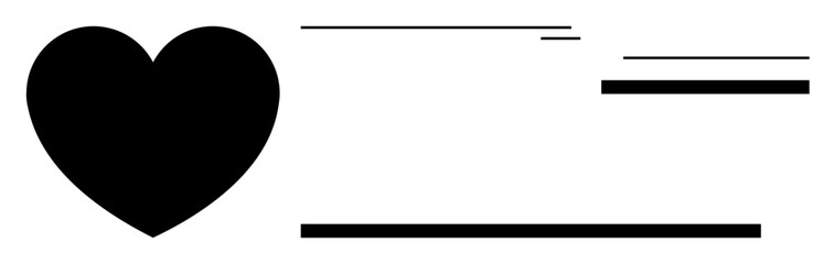 Black solid heart with straight horizontal lines, creating a balance of love, connection, and simplicity. Ideal for love, relationships, romance, communication, healthcare friendship design or