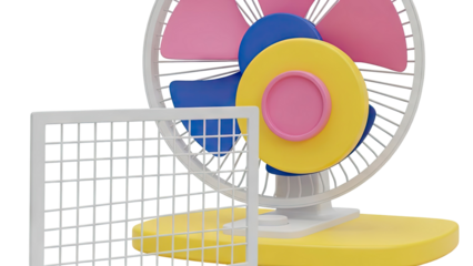 Modern Desk Fan with Colorful Blades and White Grid