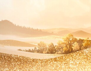 Golden Hour Landscape - A Serene View of Rolling Hills and Misty Valleys.