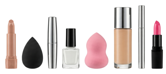 Cosmetic Products Collection: Makeup, Foundation, Lipstick, Nail Polish, Sponges