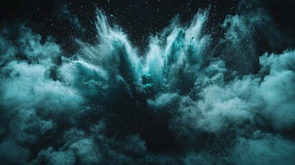 Abstract Cyan Explosion on Black Background abstract explosion cyan background dust powder smoke car