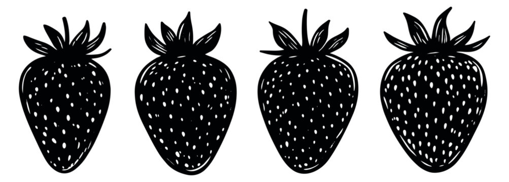 Hand drawn line art strawberry set featuring different variations for food and menu design