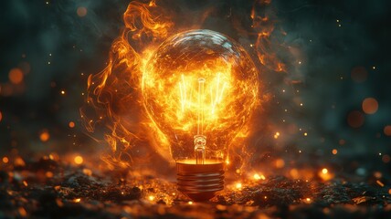 Idea on Fire: Symbol of Creative Energy and Innovation idea innovation energy symbol light bulb fire