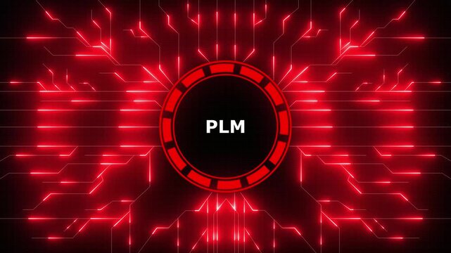Animated digital plm logo design with circuitry background for technology presentations, 4k video