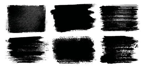 Abstract black ink paint grunge brush stroke border set background. grungy rough brushstrokes splatter stains dirty textured and transparent background vector collection.