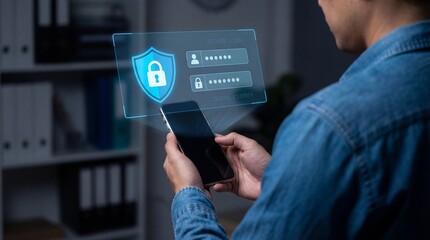 Man using smartphone with secure login and digital identity protection