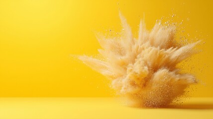 Vibrant Orange Powder Explosion on Bright Yellow Background vibrant bright powder explosion abstract