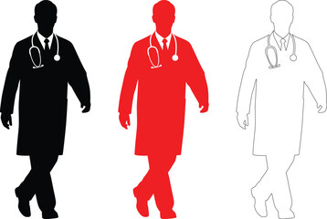Doctor Walking Silhouette in Black on White Background