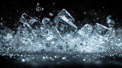 Exploding Ice Cubes with Water Splashes on Black ice water black shatter splash explosion dynamic ai