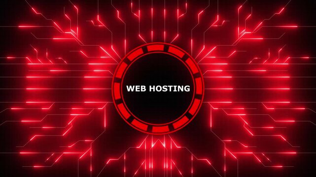 Web hosting technology concept with circuit board design visualized in a digital space, 4k video
