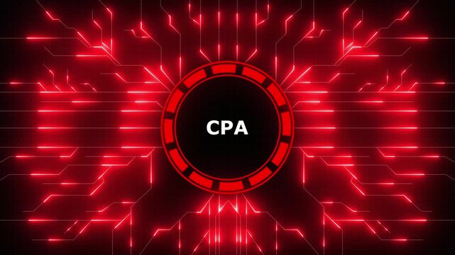 CPA Certified Public Accountant Professional Accounting and Financial Services, projection on a virtual , Digital Data moving on Circuit Board and CPU . Computer Processing and organizing data.