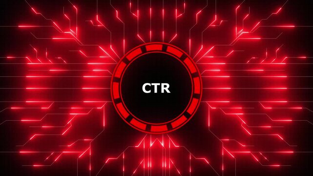CTR (Click-through rate) banner and concept. Letters on bright colorful background. Minimal aesthetics. Digital Data moving on Circuit Board and CPU . Computer Processing and organizing data.