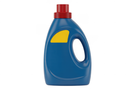 Blue laundry detergent bottle with red cap isolated on a transparent background - Powered by Adobe