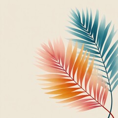 Naklejka premium Colorful palm leaves on beige background with vibrant blue and orange hues