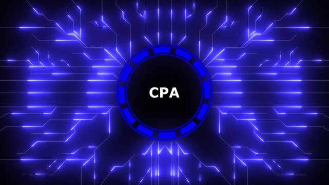 CPA Certified Public Accountant Professional Accounting and Financial Services, projection on a virtual , Digital Data moving on Circuit Board and CPU . Computer Processing and organizing data.