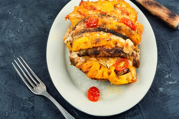 Meat Rolls Stuffed with Vegetables on a Plate