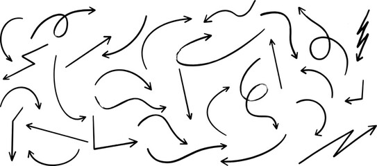 Arrow vector line icon set. Hand drawn brush sketch arrow. Grunge arrows collection