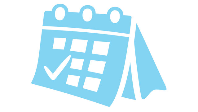 Blue calendar icon with checkmark on page - Powered by Adobe