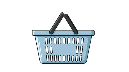 Fototapeta premium Light blue plastic shopping basket with two black handles isolated on a white background, ideal for retail and grocery themes.