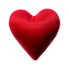 Red heart-shaped cushion pillow, isolated on transparent background