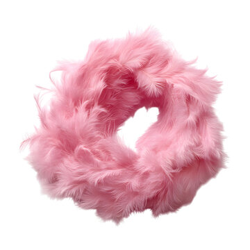 Pink fluffy feather ring boa, isolated on transparent background