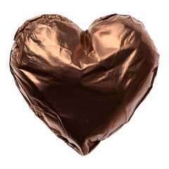 Foil-wrapped chocolate heart candy, isolated on transparent background