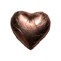 Foil-wrapped chocolate heart candy, isolated on transparent background