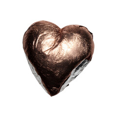 Foil-wrapped chocolate heart candy, isolated on transparent background